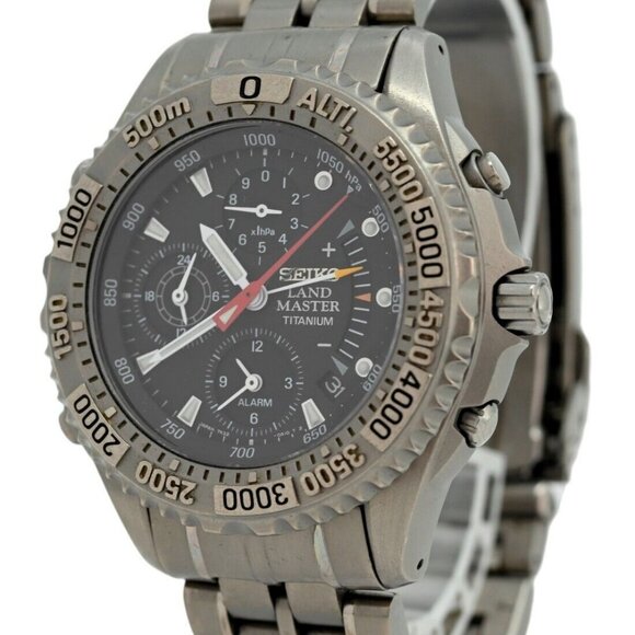 Men's 41mm Seiko Kinetic Titanium Landmaster SBCN003 Black Dial Watch - Picture 8 of 9